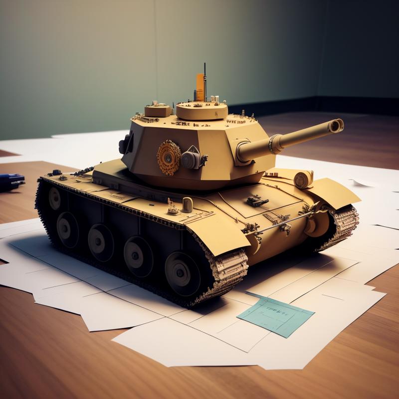 00496-2801857605-a (papercarvingcd, paper sculpture) tank, toy model, (solo_1.2), , no humans, high quality, masterpiece, realistic, photorealist.png